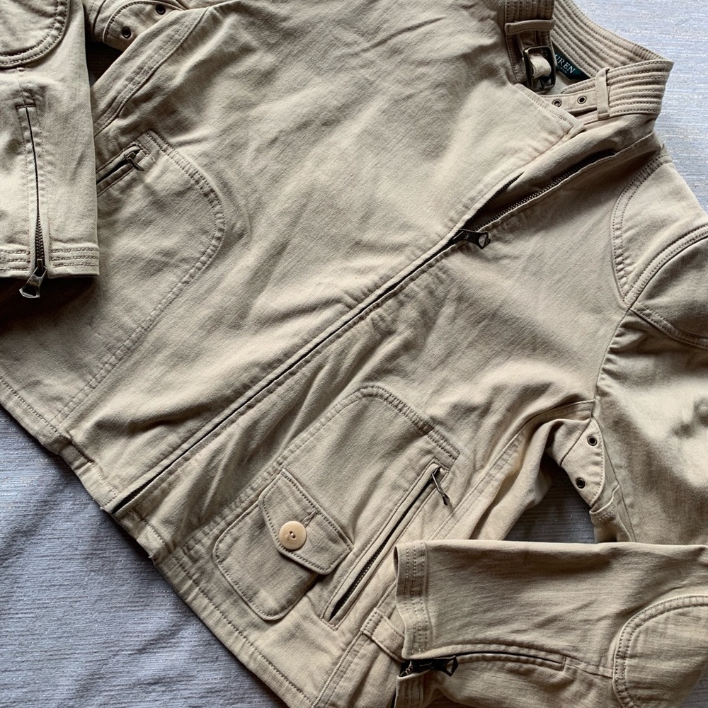 Ralph Lauren XL Khaki Motorcycle Style Jacket - Picture 3 of 9